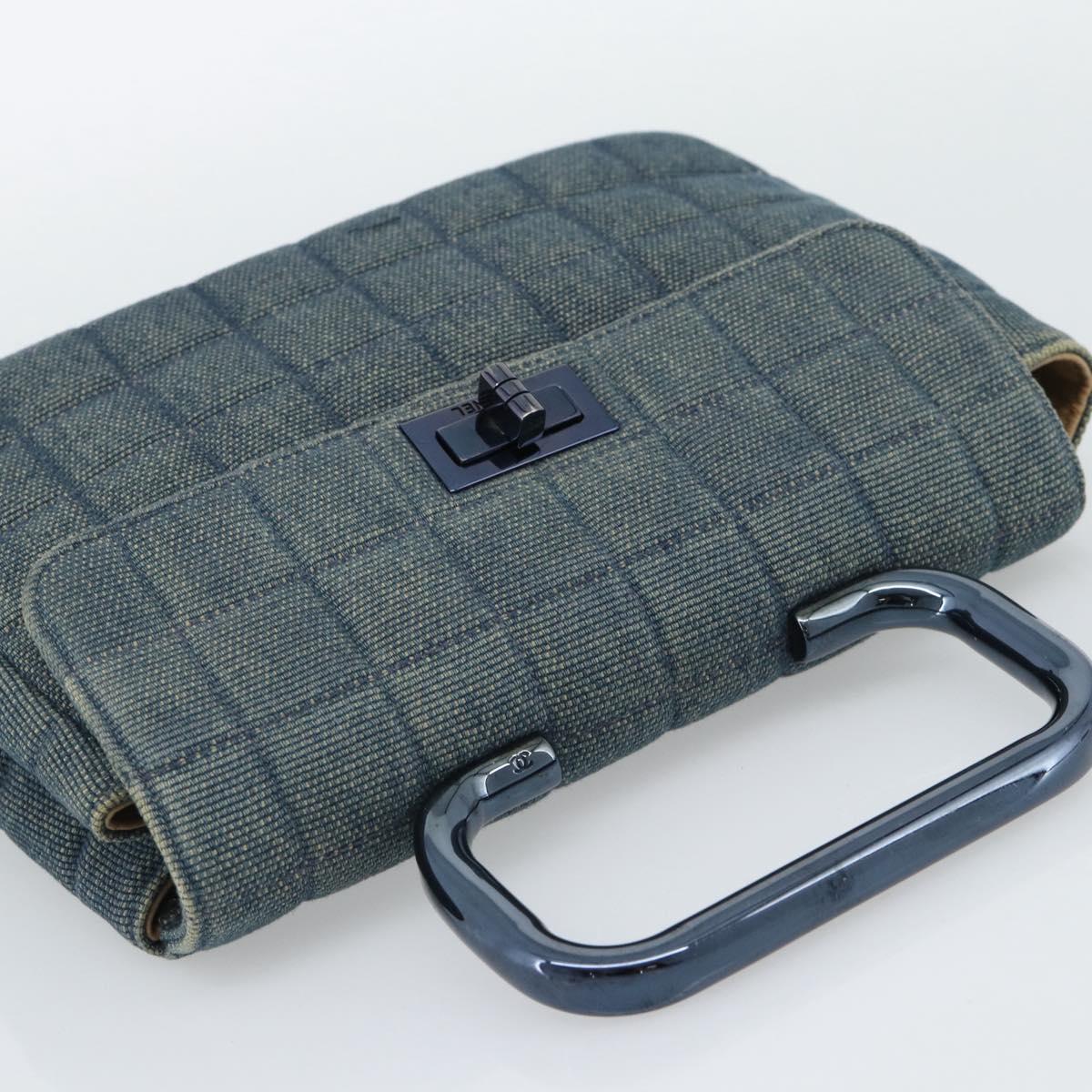 CHANEL 2.55 Choco Bar Line Hand Bag Canvas Blue CC Auth mr2780V