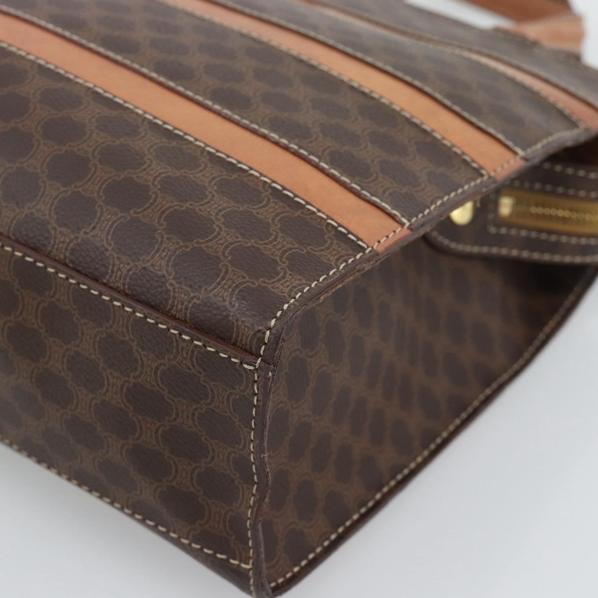 CELINE Macadam Canvas Hand Bag PVC Leather Brown Gold Auth mr2781