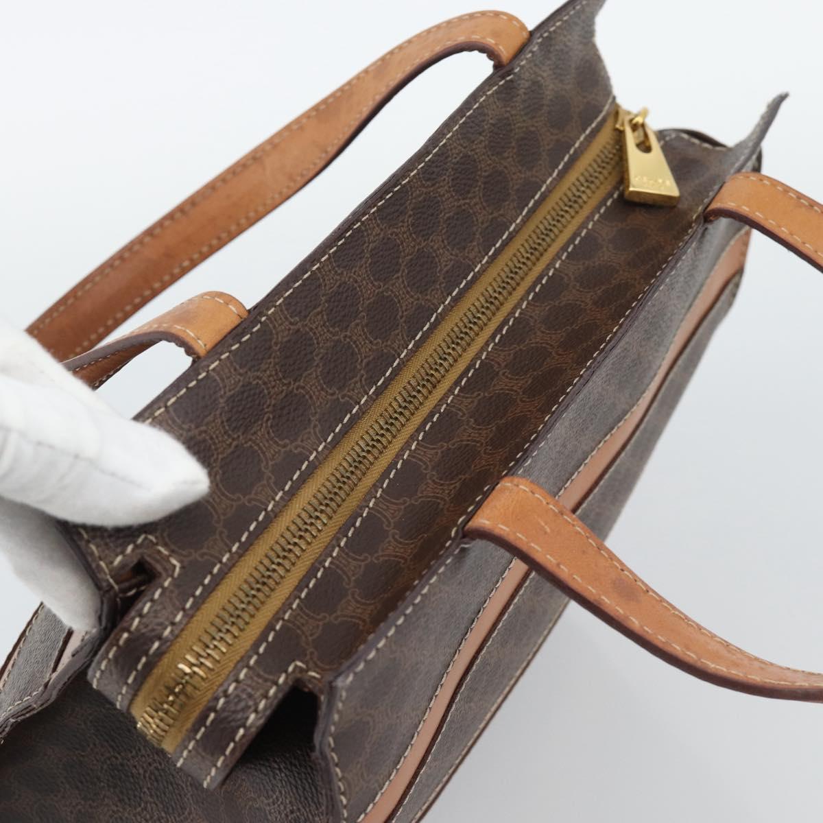 CELINE Macadam Canvas Hand Bag PVC Leather Brown Gold Auth mr2781
