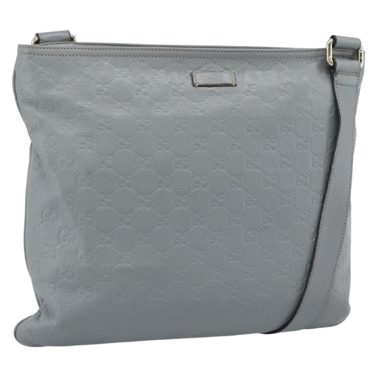 GUCCI GG Canvas Guccissima Shoulder Bag Leather Gray Gold 201446 Auth mr2782A