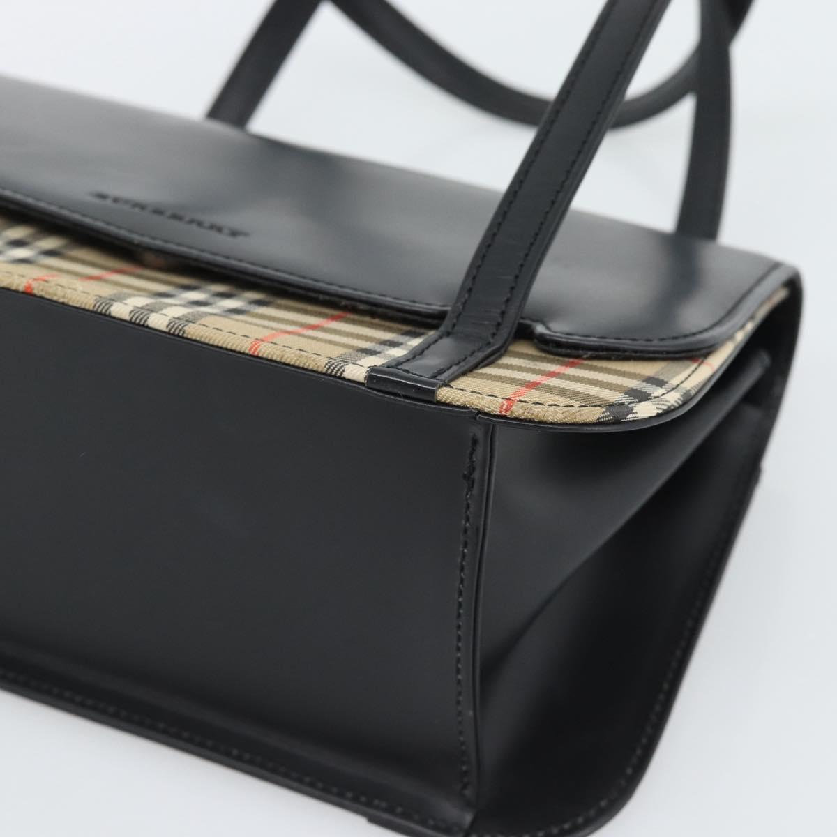 BURBERRY Nova Check Hand Bag Canvas Leather Black Silver Auth mr2783