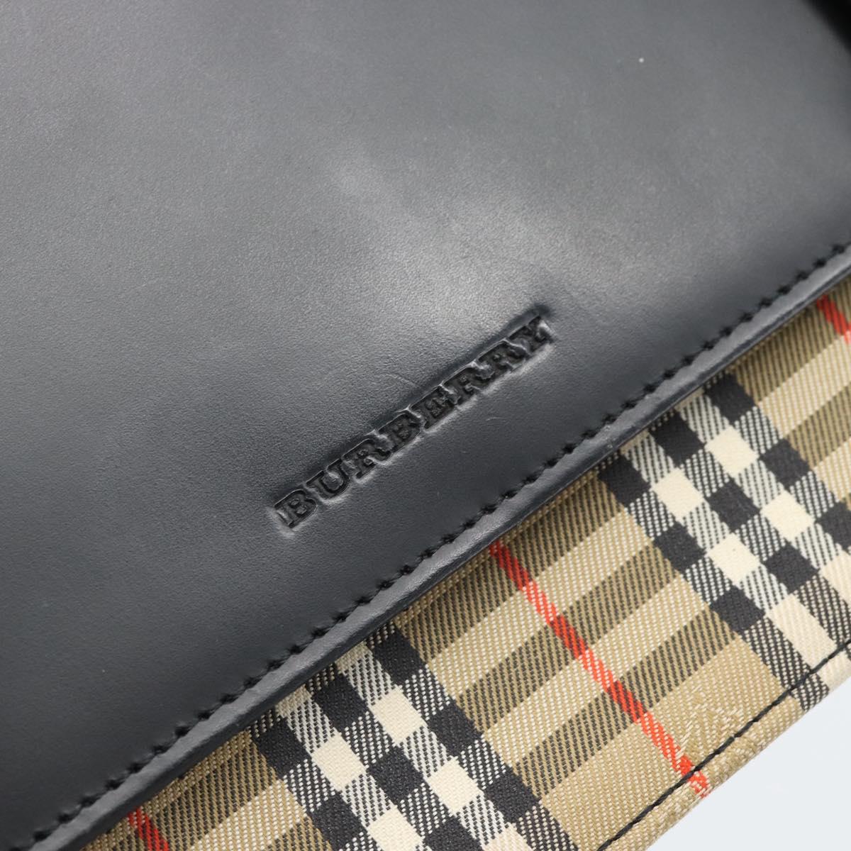 BURBERRY Nova Check Hand Bag Canvas Leather Black Silver Auth mr2783