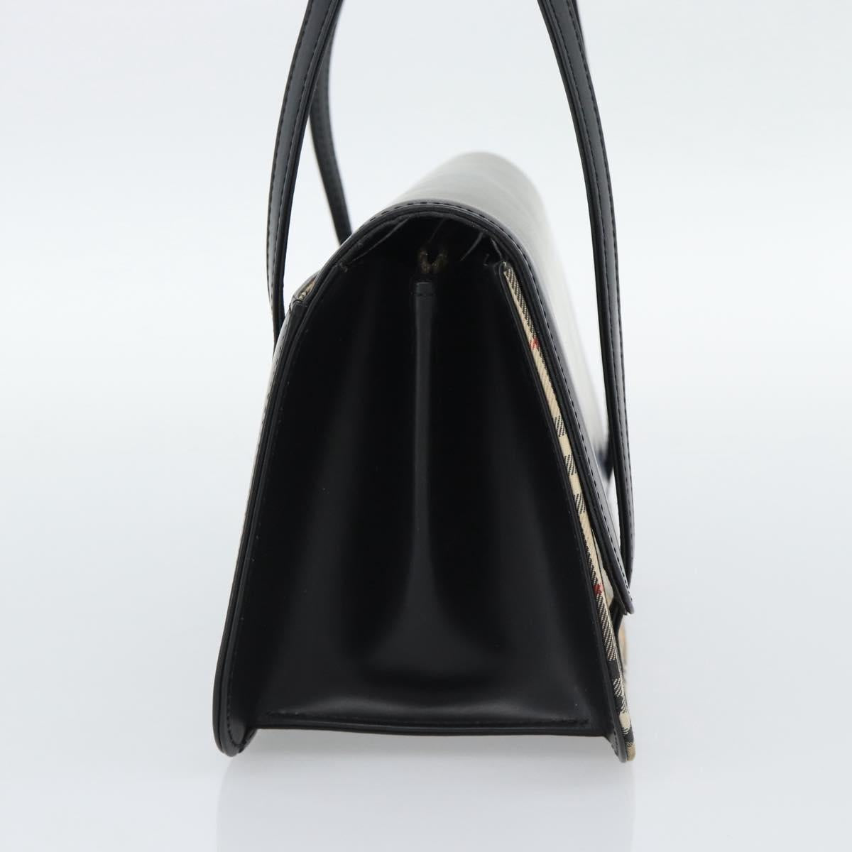 BURBERRY Nova Check Hand Bag Canvas Leather Black Silver Auth mr2783
