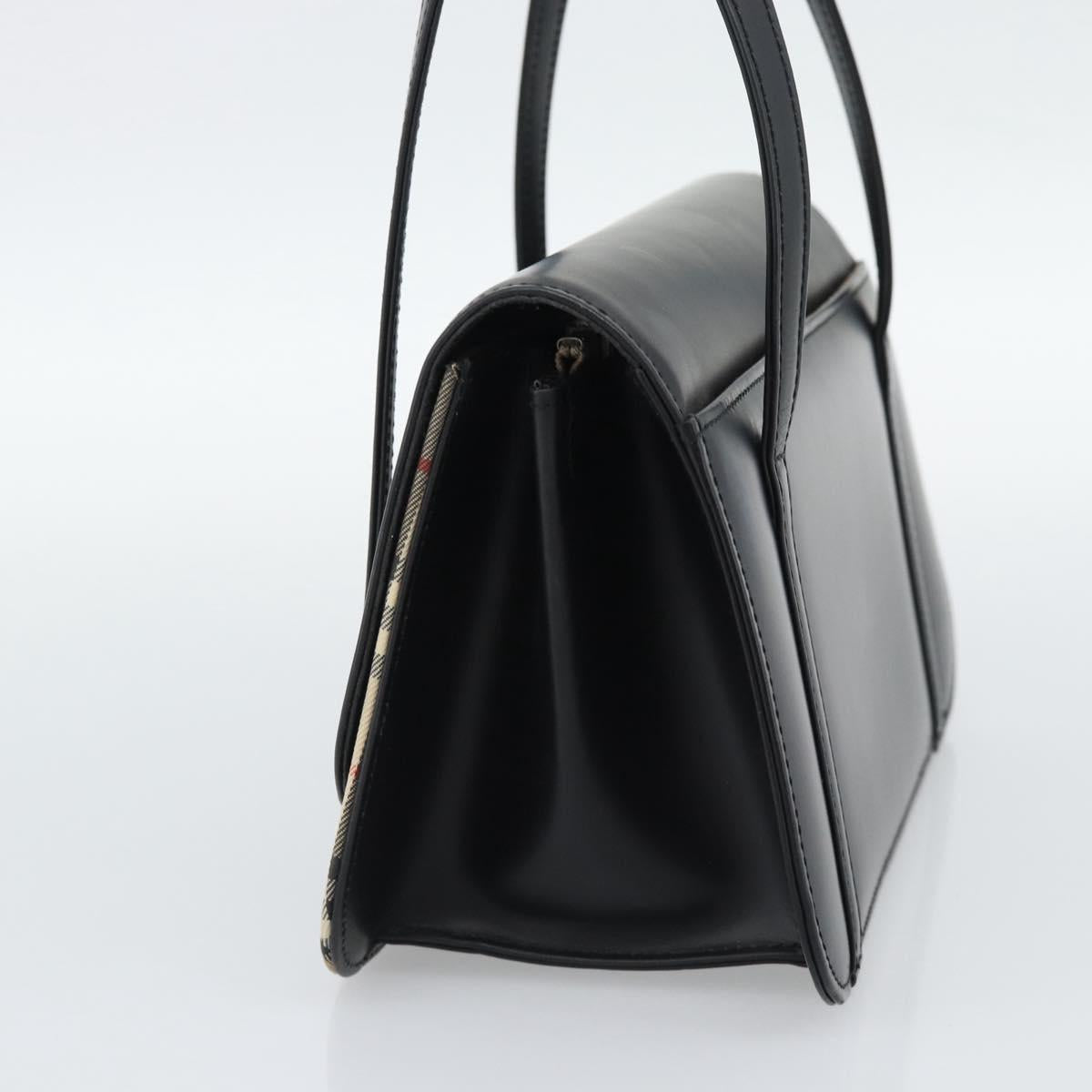 BURBERRY Nova Check Hand Bag Canvas Leather Black Silver Auth mr2783