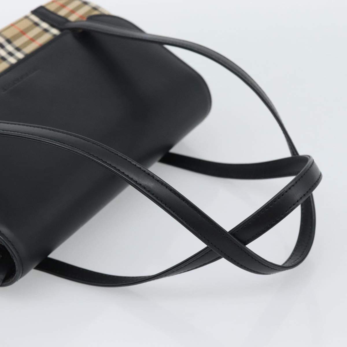 BURBERRY Nova Check Hand Bag Canvas Leather Black Silver Auth mr2783