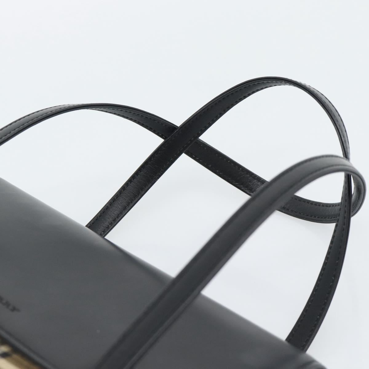 BURBERRY Nova Check Hand Bag Canvas Leather Black Silver Auth mr2783