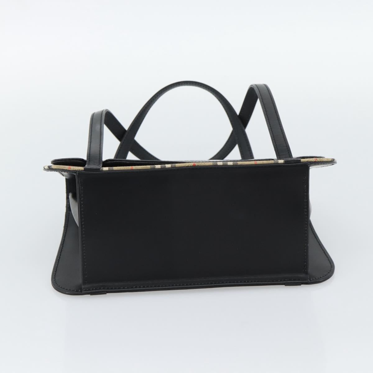 BURBERRY Nova Check Hand Bag Canvas Leather Black Silver Auth mr2783