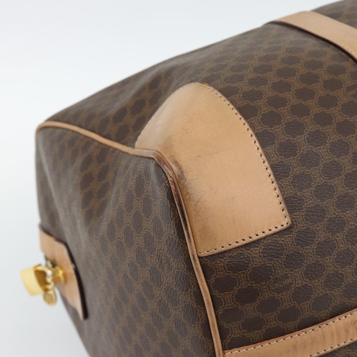 CELINE Macadam Canvas Boston Bag PVC Leather Brown Gold Auth mr2784A