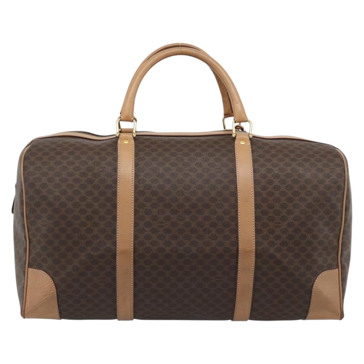 CELINE Macadam Canvas Boston Bag PVC Leather Brown Gold Auth mr2784A