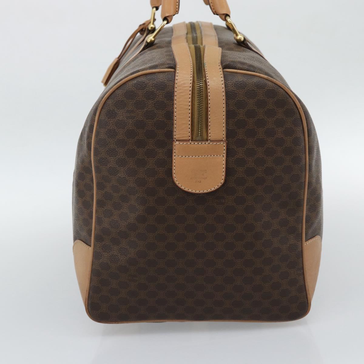 CELINE Macadam Canvas Boston Bag PVC Leather Brown Gold Auth mr2784A
