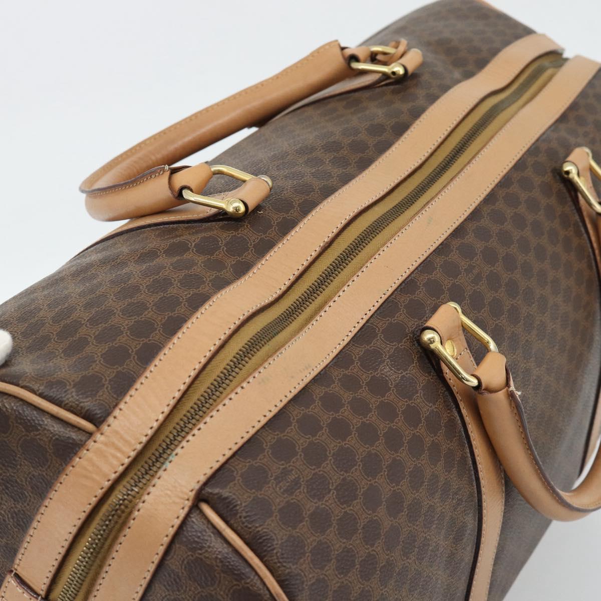 CELINE Macadam Canvas Boston Bag PVC Leather Brown Gold Auth mr2784A