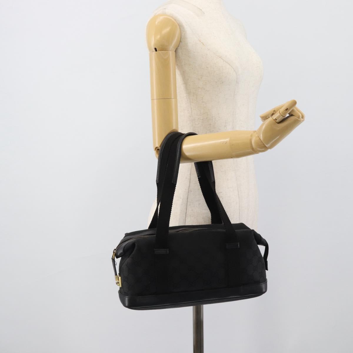 GUCCI GG Canvas Hand Bag Black Gold 92734 Auth mr2785A