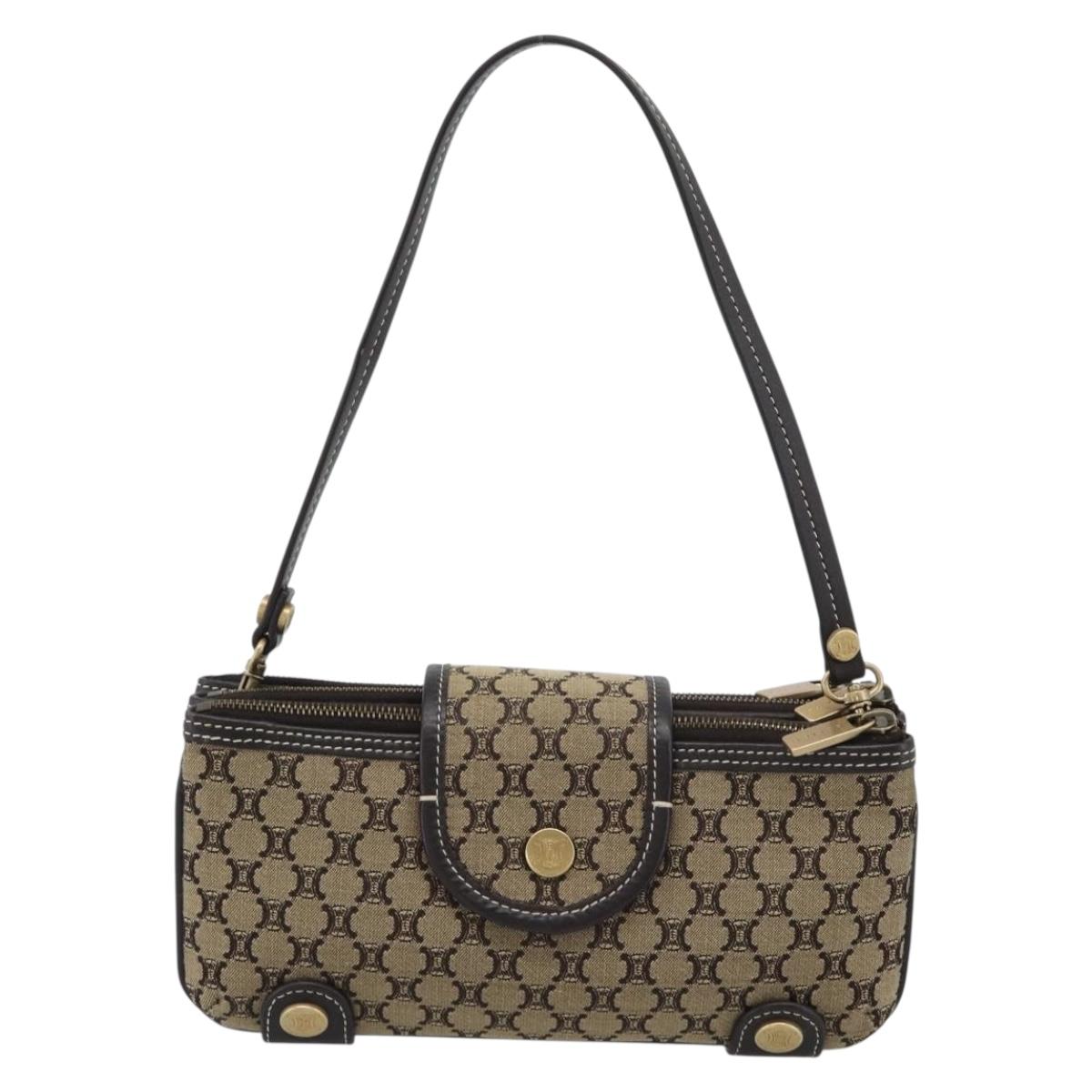 CELINE Macadam Canvas Hand Bag Brown Gold Auth mr2790V