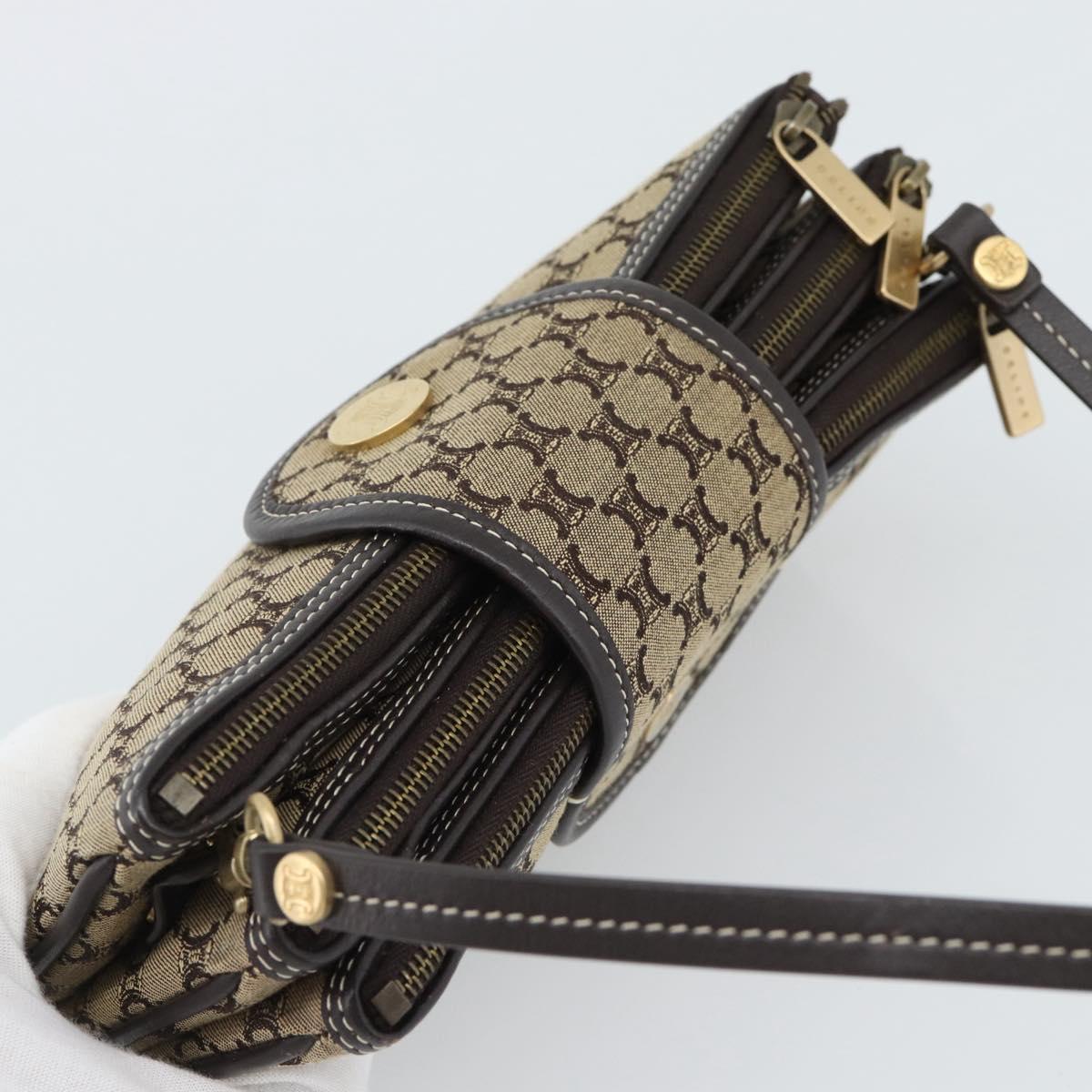 CELINE Macadam Canvas Hand Bag Brown Gold Auth mr2790V