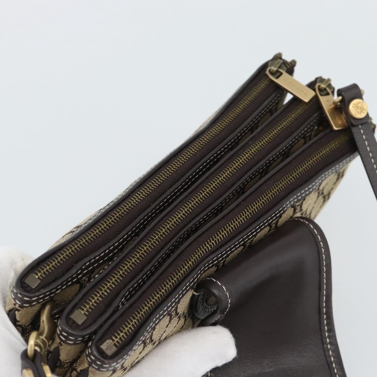 CELINE Macadam Canvas Hand Bag Brown Gold Auth mr2790V
