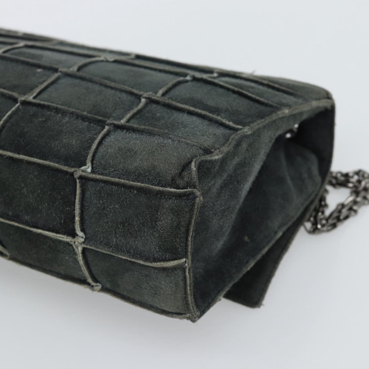 CHANEL Choco Bar Line Chain Shoulder Bag Suede Gray Silver CC Auth mr2791A