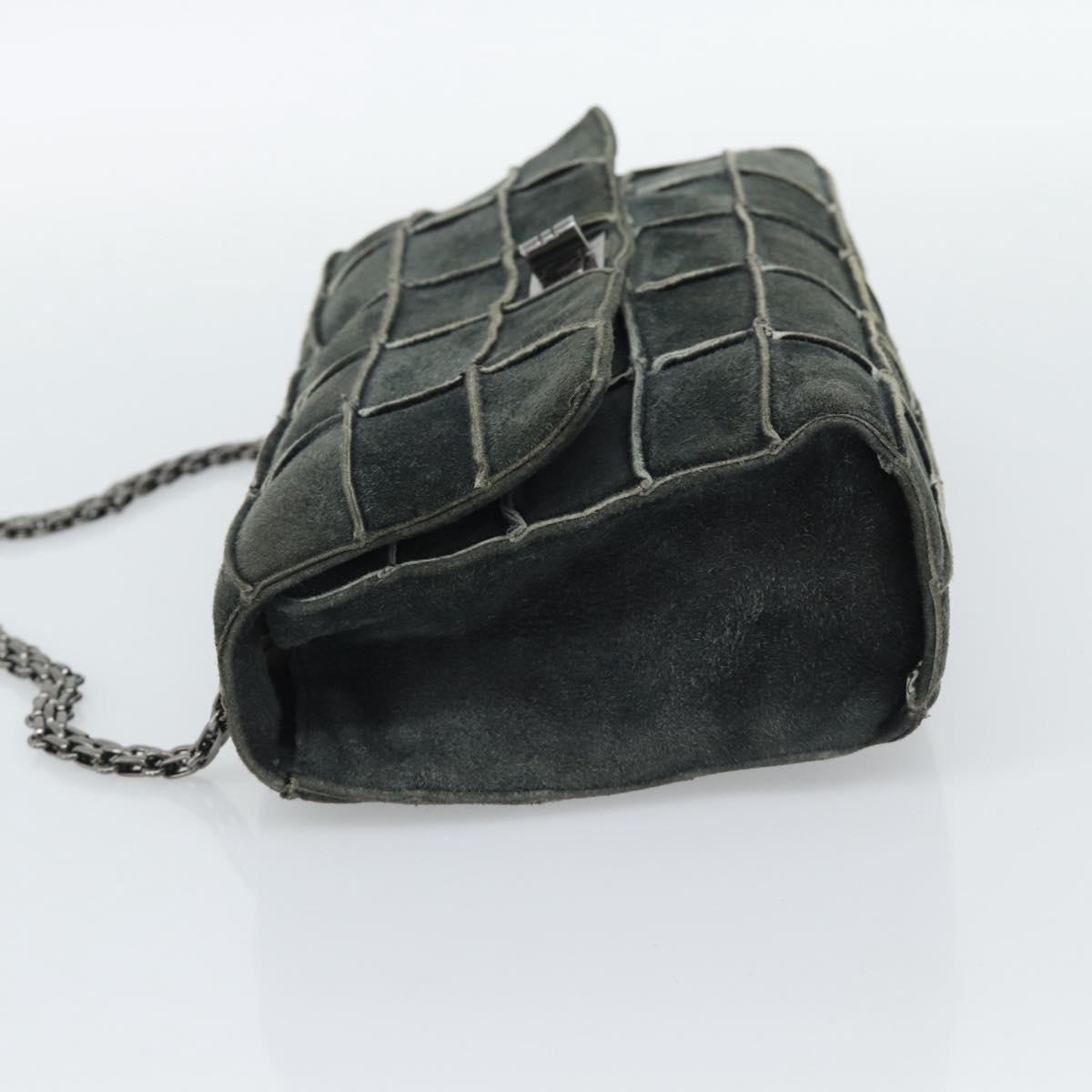 CHANEL Choco Bar Line Chain Shoulder Bag Suede Gray Silver CC Auth mr2791A