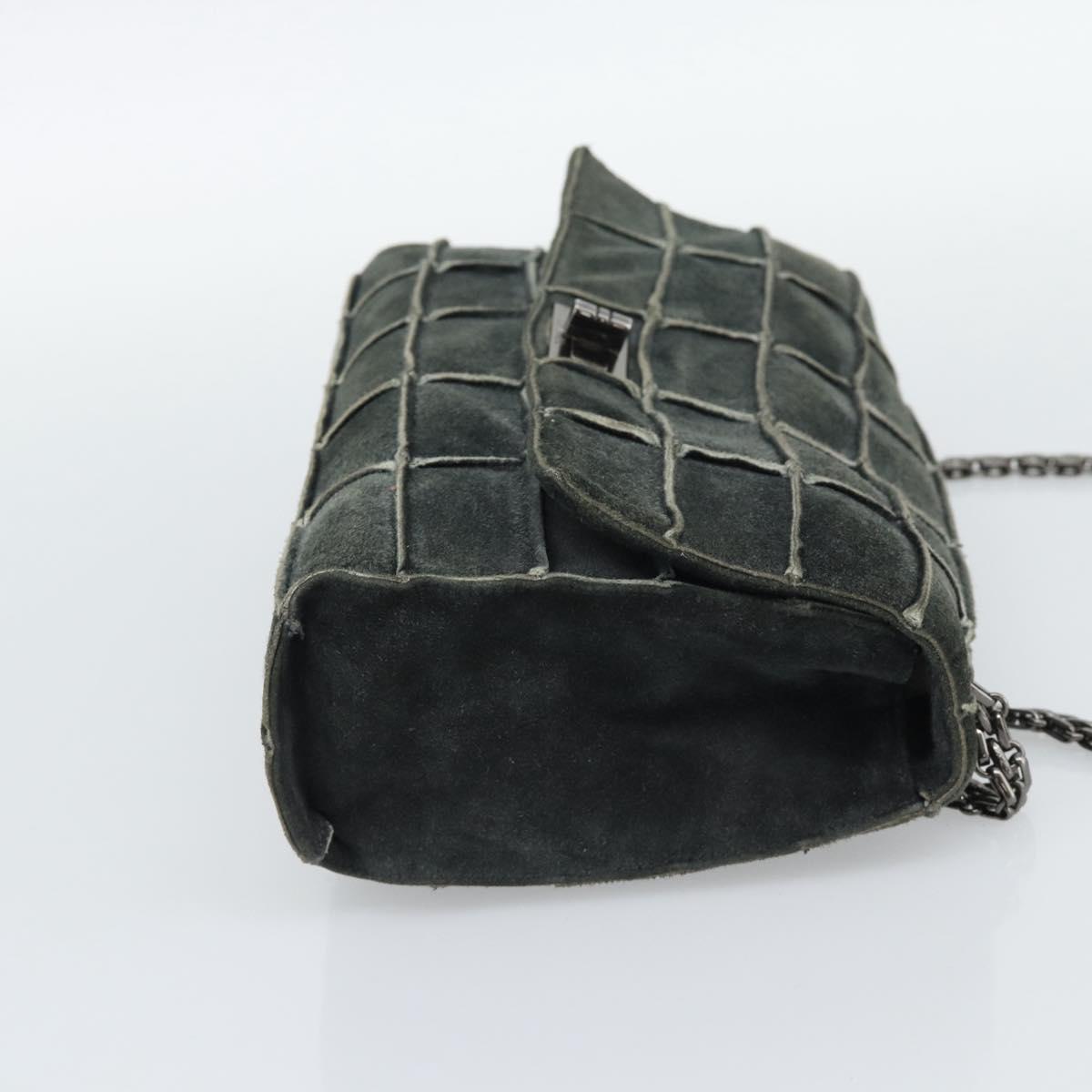 CHANEL Choco Bar Line Chain Shoulder Bag Suede Gray Silver CC Auth mr2791A