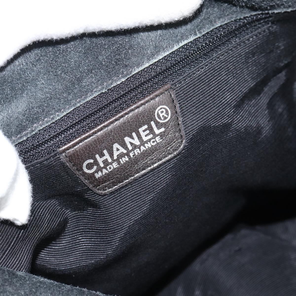 CHANEL Choco Bar Line Shoulder Bag Suede Gray CC Auth mr2792A