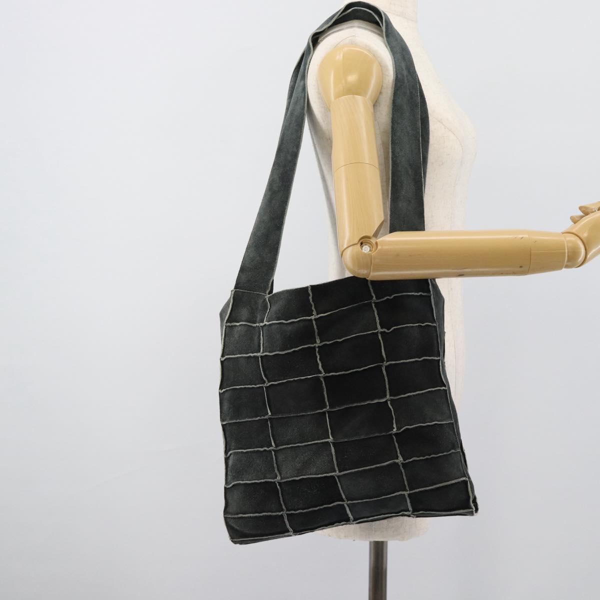 CHANEL Choco Bar Line Shoulder Bag Suede Gray CC Auth mr2792A