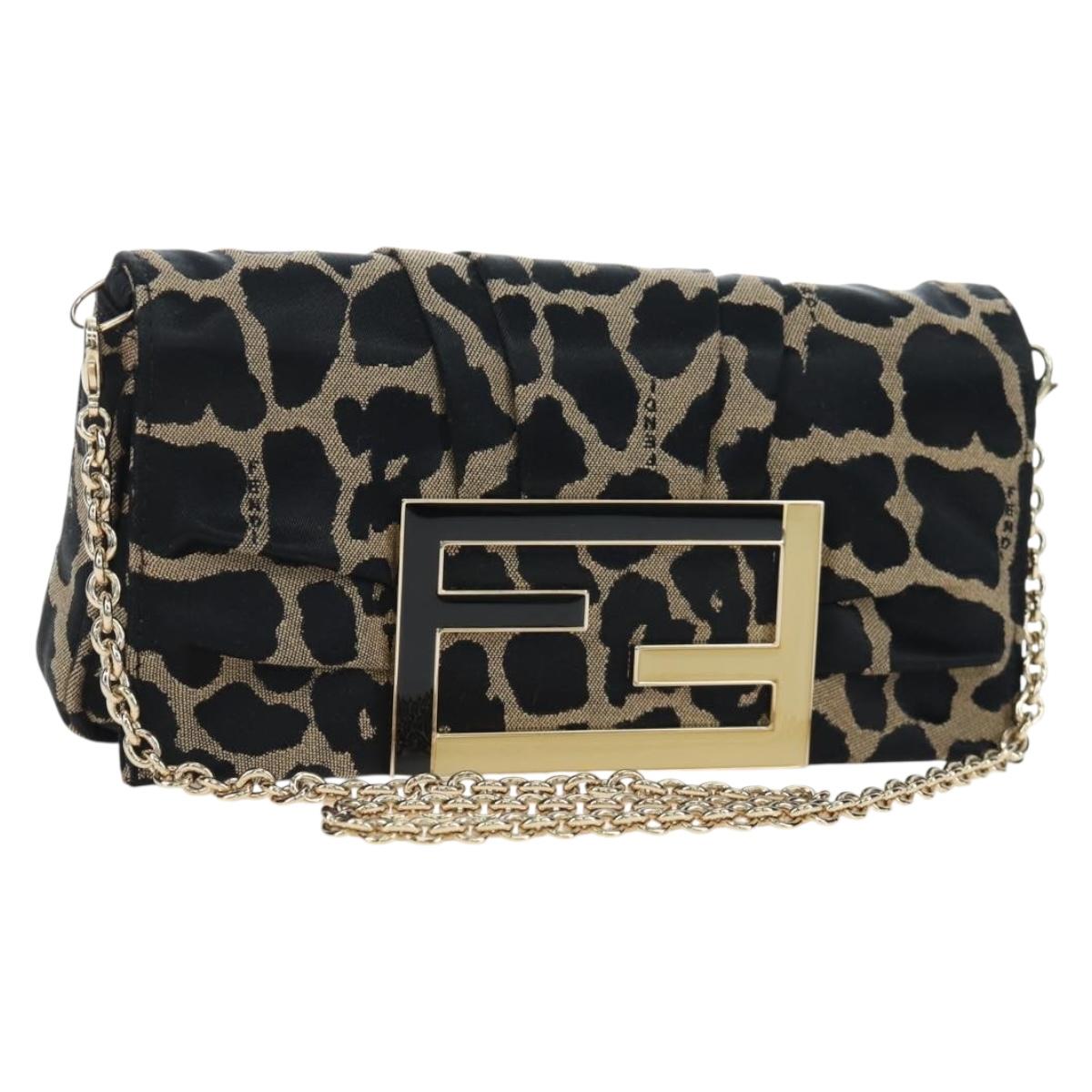 FENDI Mia Chain Shoulder Bag Nylon Black Gold Auth mr2793V