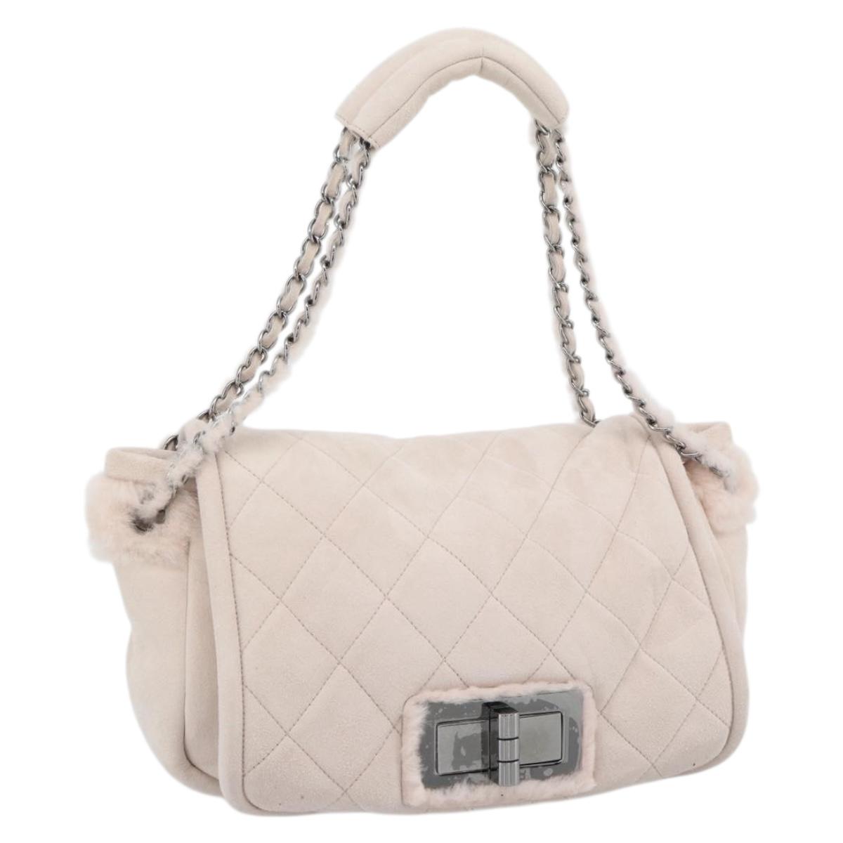 CHANEL Matelasse 2.55 Chain Shoulder Bag Mouton Pink Silver CC Auth mr2794V
