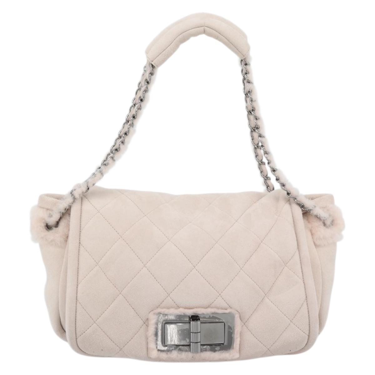CHANEL Matelasse 2.55 Chain Shoulder Bag Mouton Pink Silver CC Auth mr2794V
