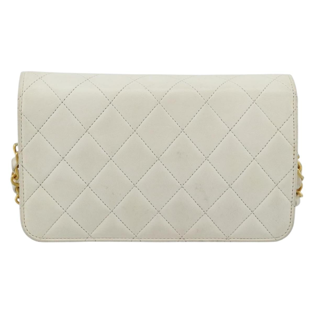 CHANEL Matelasse Chain Shoulder Bag Leather White Gold CC Auth mr2797