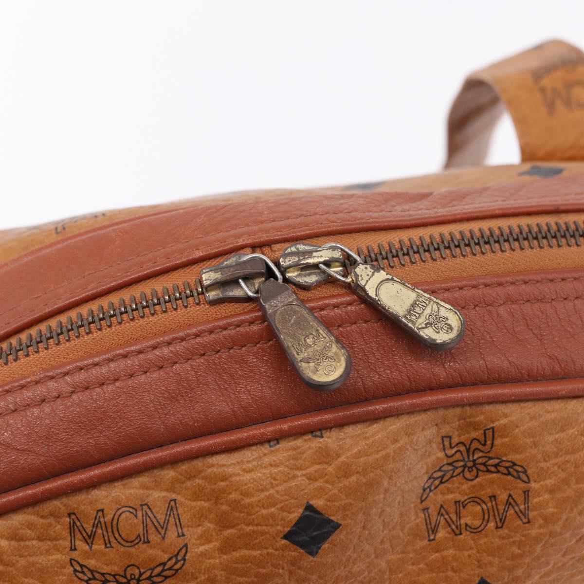 MCM Logogram Vicetos Boston Bag PVC Leather Brown Gold Auth mr2798