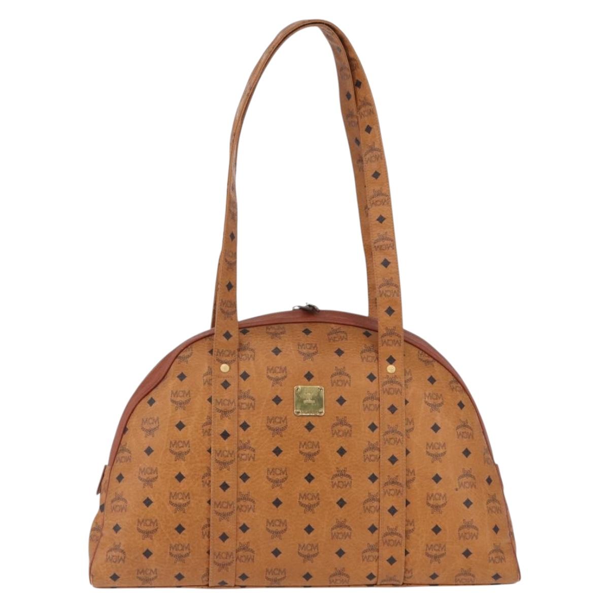 MCM Logogram Vicetos Boston Bag PVC Leather Brown Gold Auth mr2798
