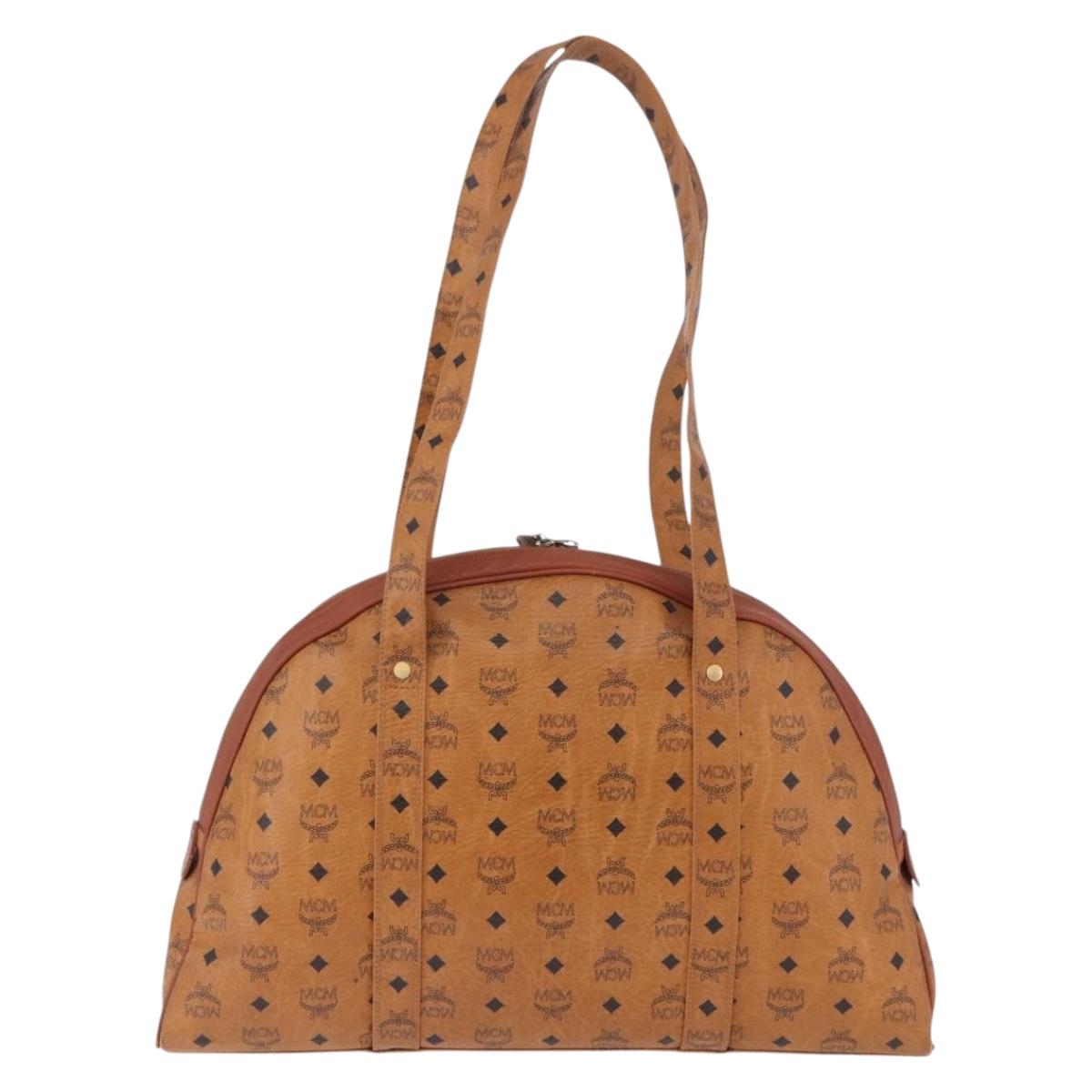 MCM Logogram Vicetos Boston Bag PVC Leather Brown Gold Auth mr2798