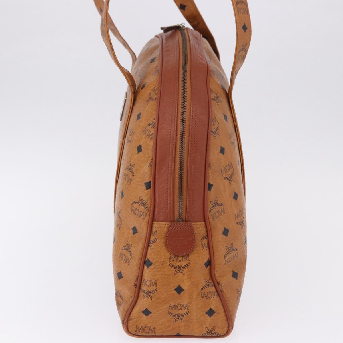 MCM Logogram Vicetos Boston Bag PVC Leather Brown Gold Auth mr2798