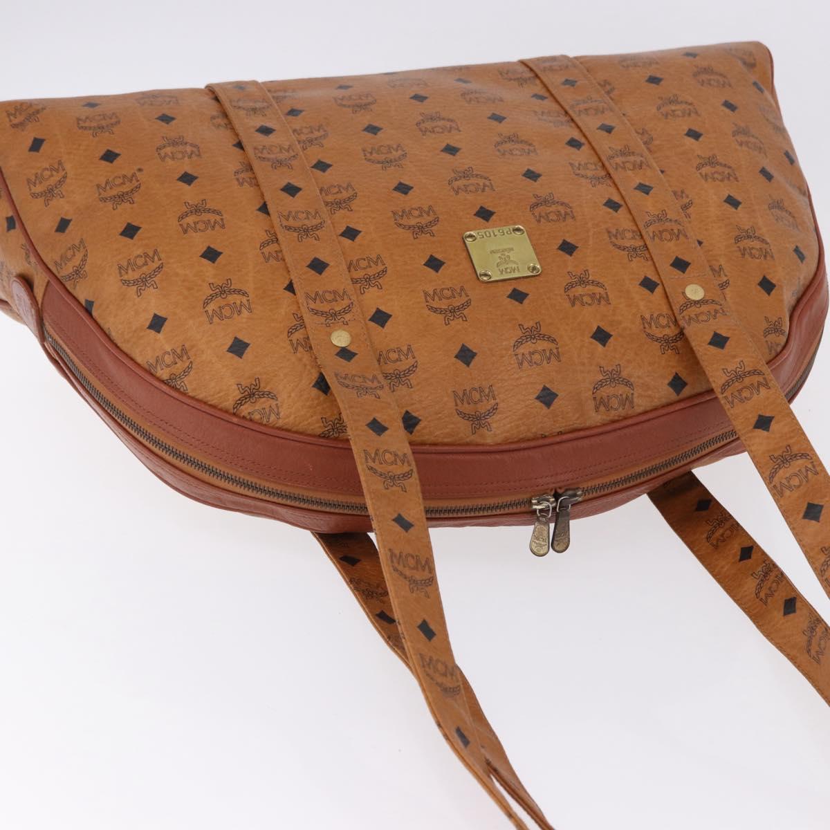 MCM Logogram Vicetos Boston Bag PVC Leather Brown Gold Auth mr2798