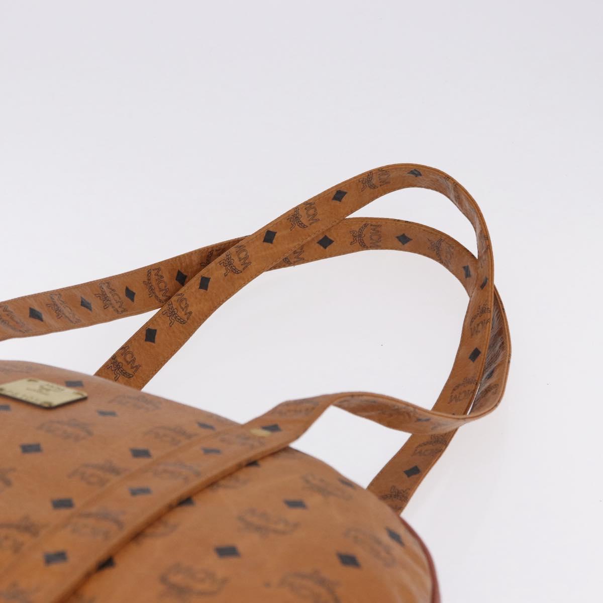 MCM Logogram Vicetos Boston Bag PVC Leather Brown Gold Auth mr2798