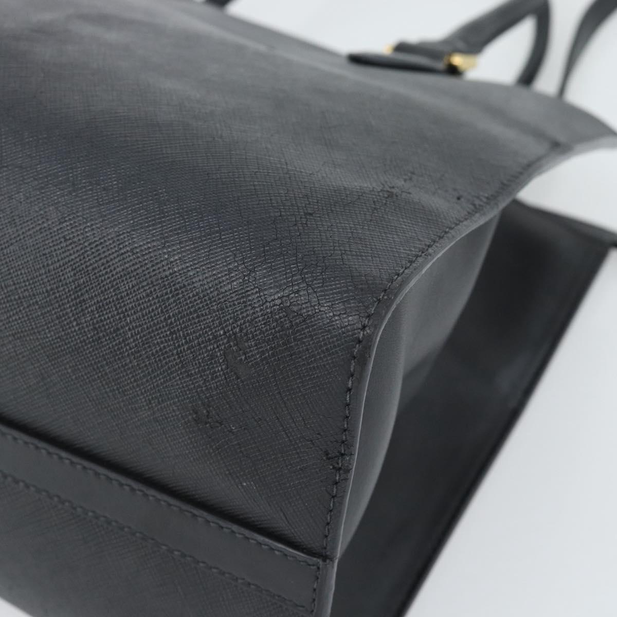 PRADA Hand Bag Safiano Leather 2way Black Gold Auth mr2800