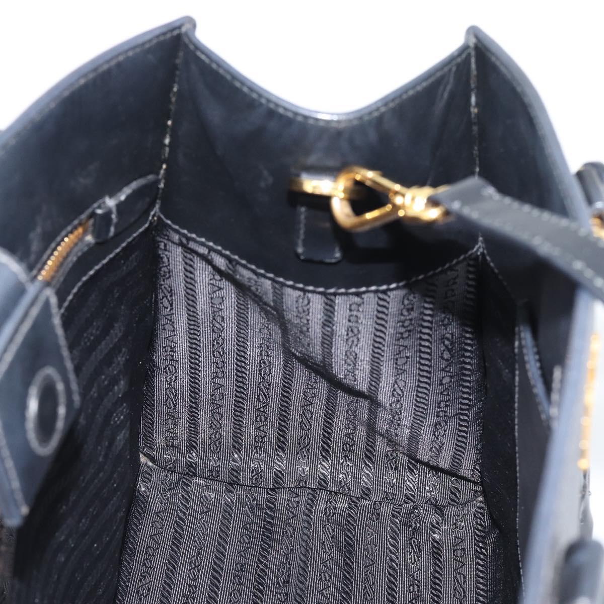 PRADA Hand Bag Safiano Leather 2way Black Gold Auth mr2800