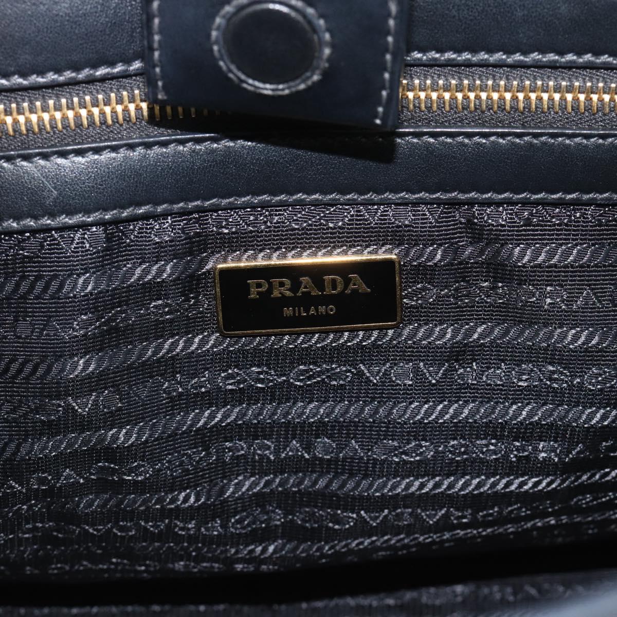 PRADA Hand Bag Safiano Leather 2way Black Gold Auth mr2800