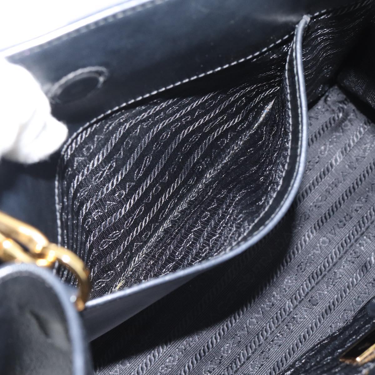 PRADA Hand Bag Safiano Leather 2way Black Gold Auth mr2800