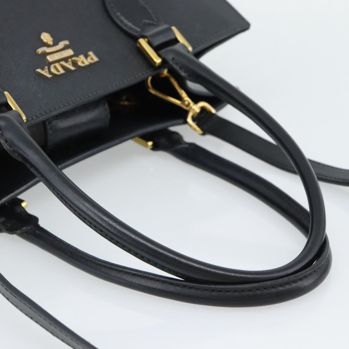 PRADA Hand Bag Safiano Leather 2way Black Gold Auth mr2800