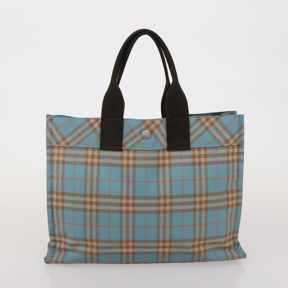 BURBERRY Nova Check Blue Label Hand Bag Canvas 3 Set Blue Pink Auth mr2801