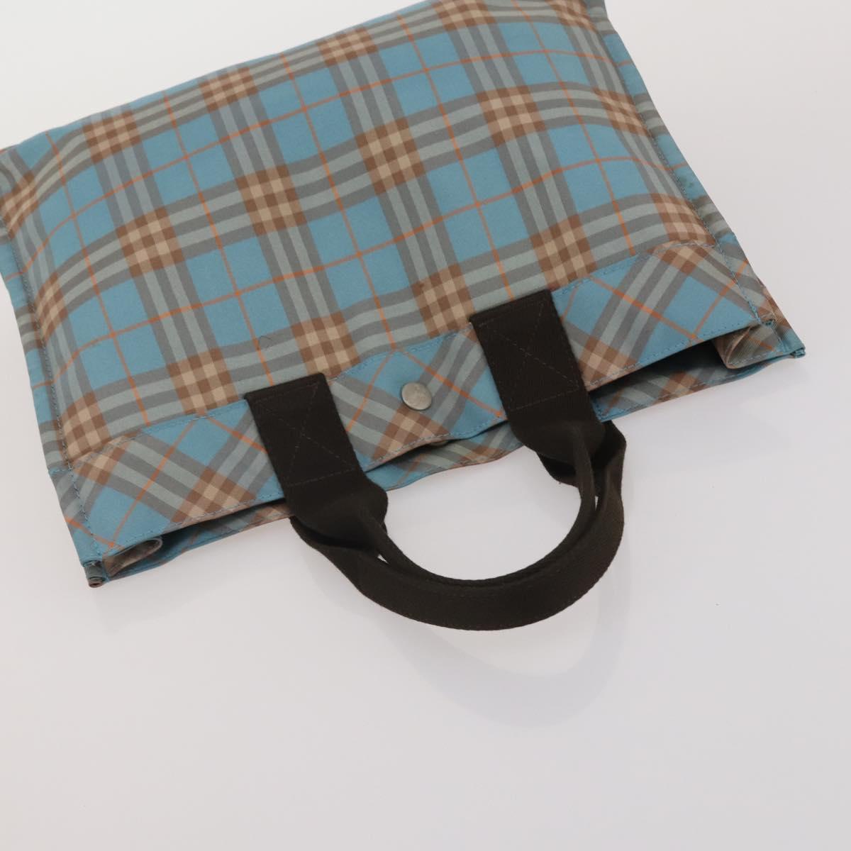 BURBERRY Nova Check Blue Label Hand Bag Canvas 3 Set Blue Pink Auth mr2801