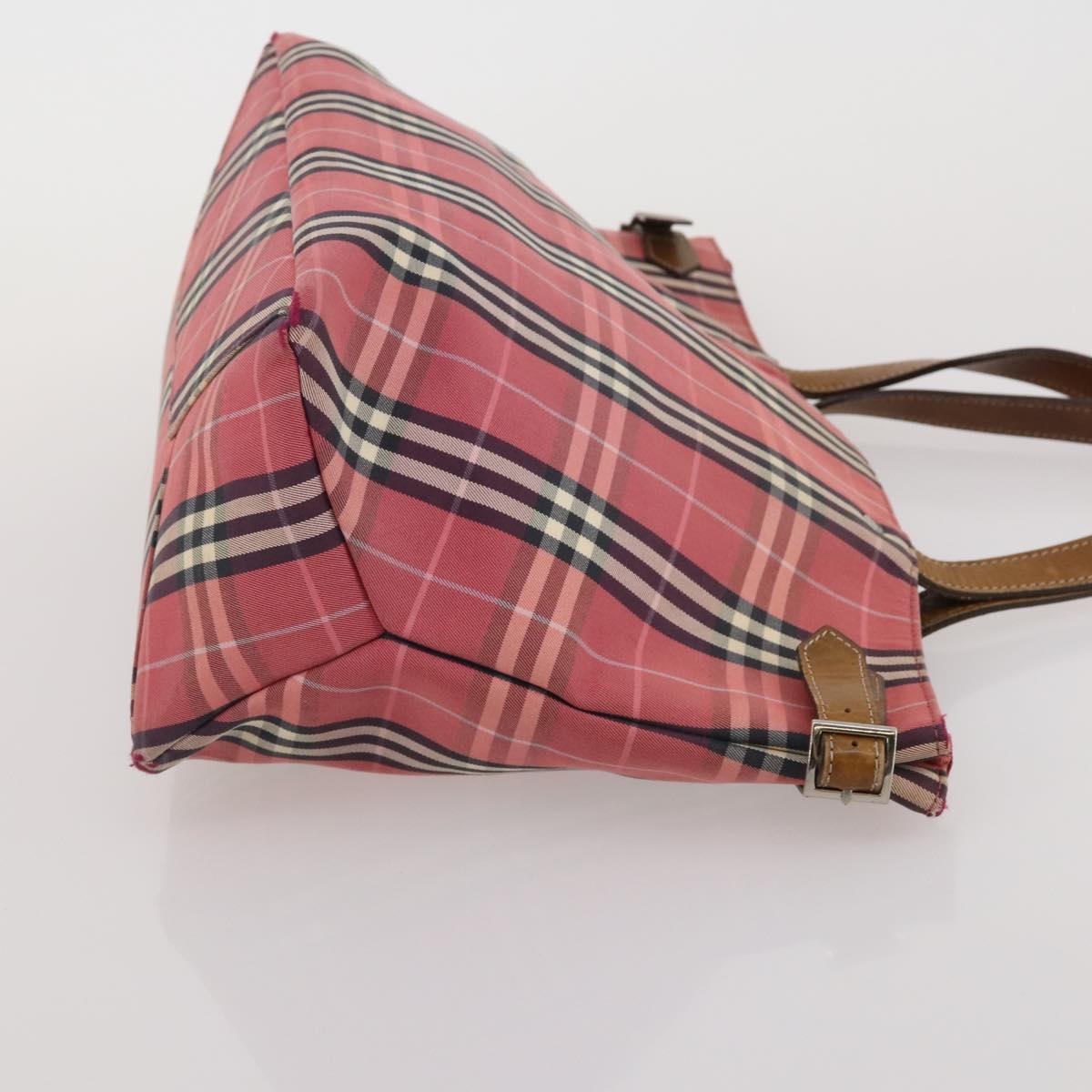 BURBERRY Nova Check Blue Label Hand Bag Canvas 3 Set Blue Pink Auth mr2801