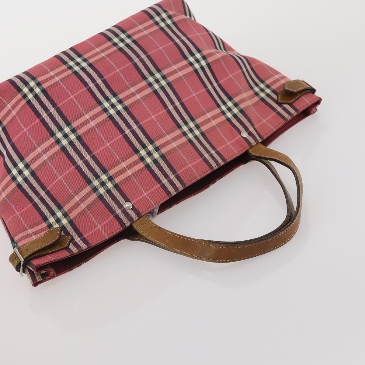 BURBERRY Nova Check Blue Label Hand Bag Canvas 3 Set Blue Pink Auth mr2801
