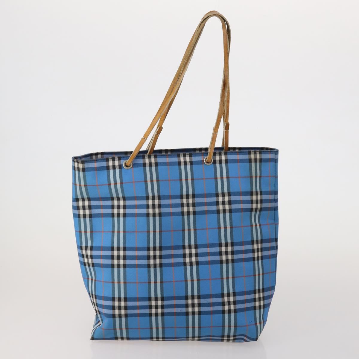 BURBERRY Nova Check Blue Label Hand Bag Canvas 3 Set Blue Pink Auth mr2801