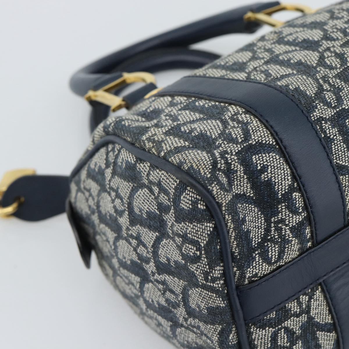 Christian Dior Trotter Canvas Mini Hand Bag Navy Gold Auth mr2809V