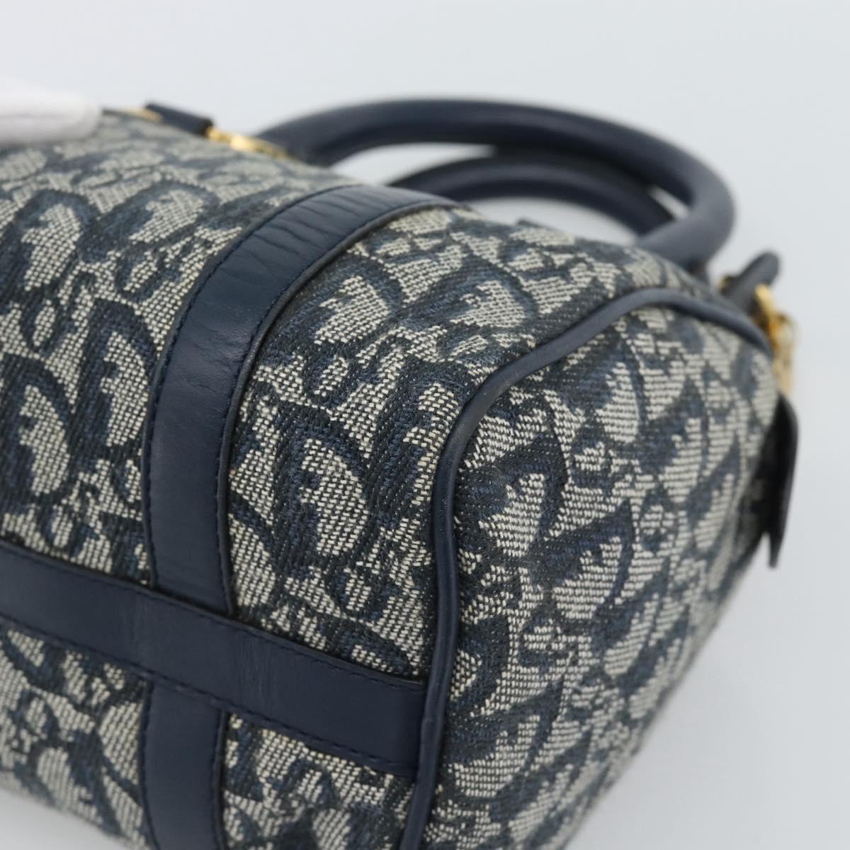 Christian Dior Trotter Canvas Mini Hand Bag Navy Gold Auth mr2809V