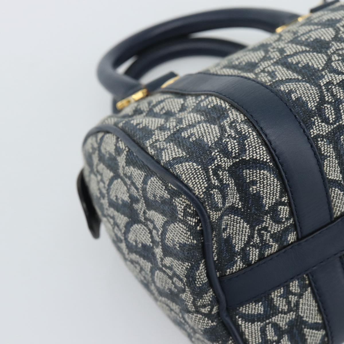 Christian Dior Trotter Canvas Mini Hand Bag Navy Gold Auth mr2809V
