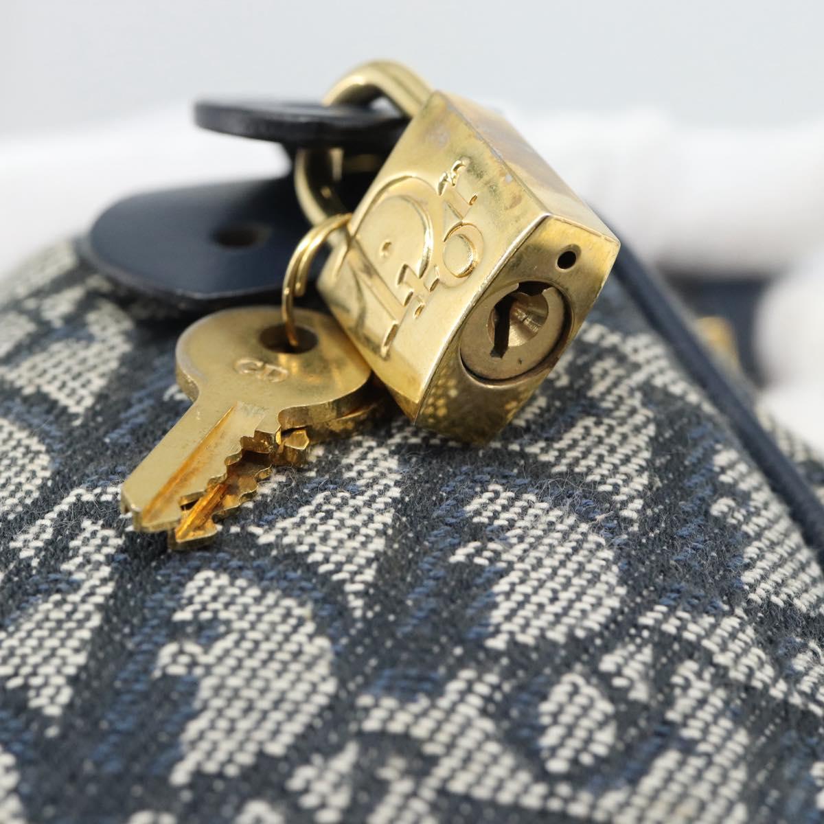 Christian Dior Trotter Canvas Mini Hand Bag Navy Gold Auth mr2809V