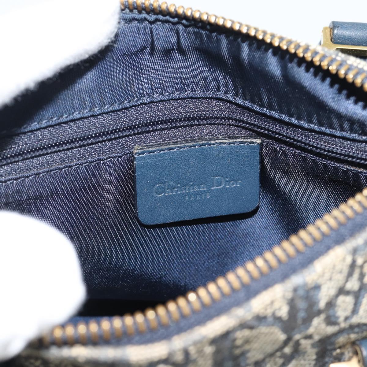 Christian Dior Trotter Canvas Mini Hand Bag Navy Gold Auth mr2809V