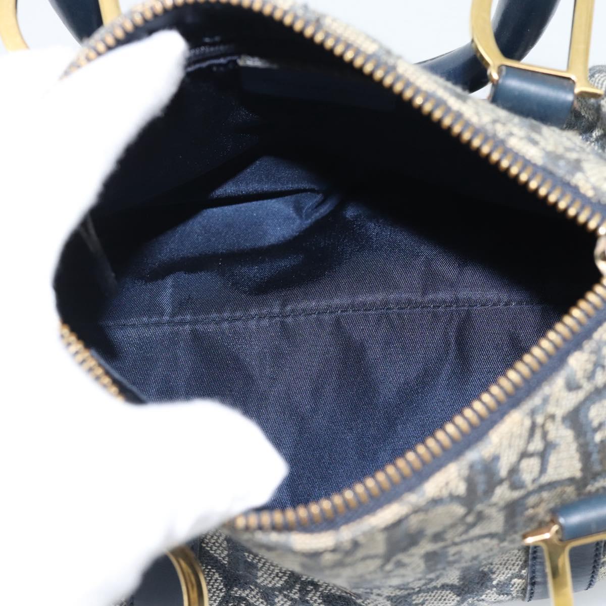 Christian Dior Trotter Canvas Mini Hand Bag Navy Gold Auth mr2809V